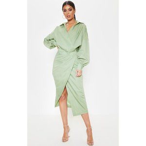 NWT | PrettyLittleThing | Sage Khaki Midi Shirt Dress | Size: 0